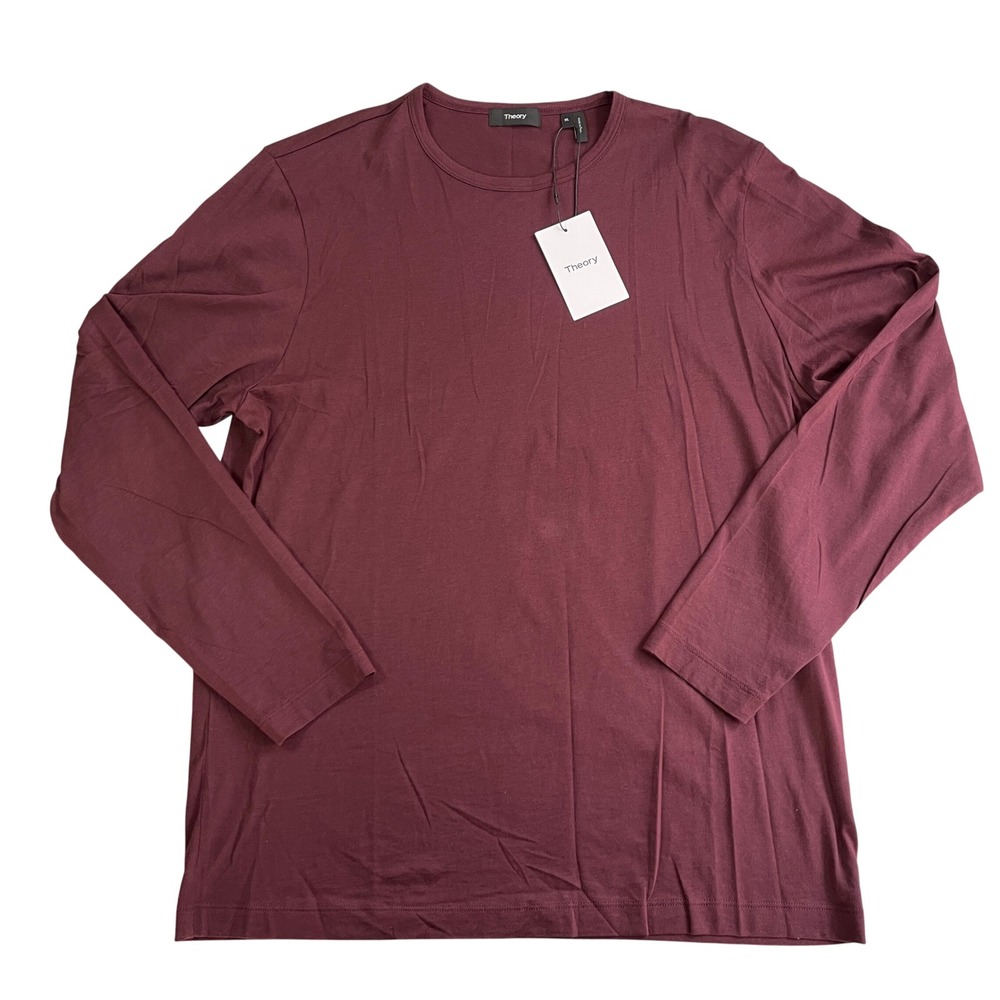 Theory Precise Tee Long Sleeve Pima Cotton Mens XL Malbec Burgundy Luxury NWT